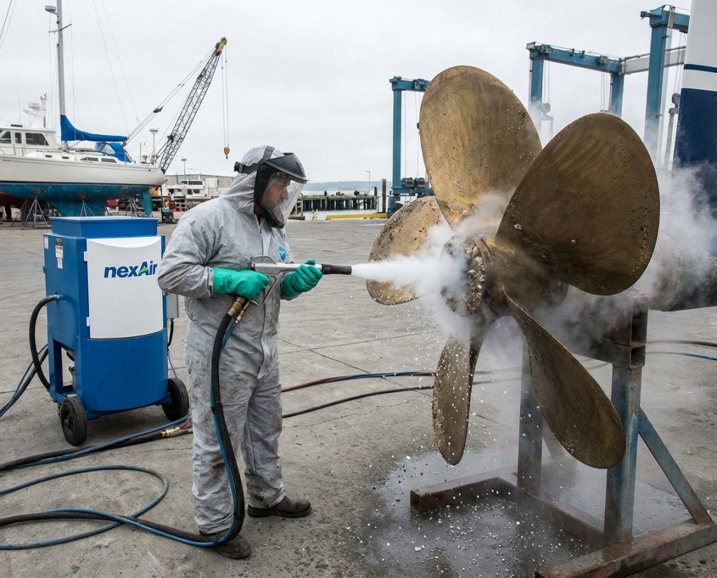 Dry ice blasting for marine applications
